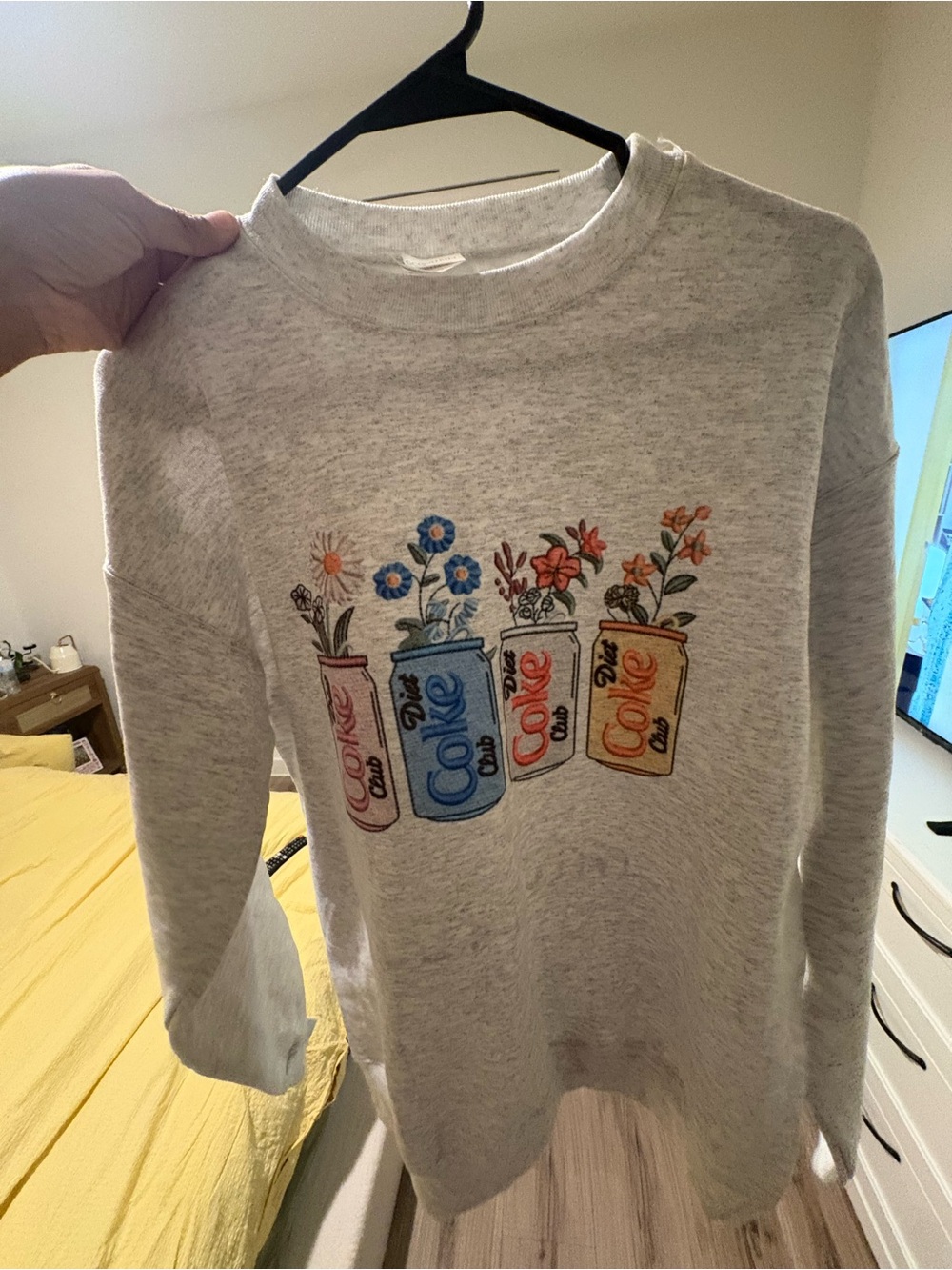 Hanes Heather Gray Sweatshirt with Colorful Floral Can Graphic